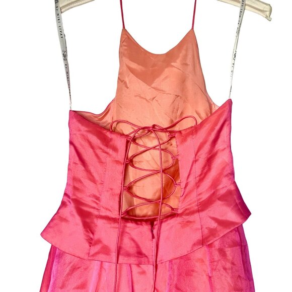 Niki Livas Pink Orange Embroidered Halter Dress With Corset Back Sz 6 Ball Gown - Picture 6 of 12